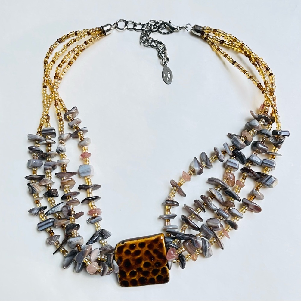 Multi Strand Jasper Chips Necklace CJ Stamped Statement Party Boho Festival